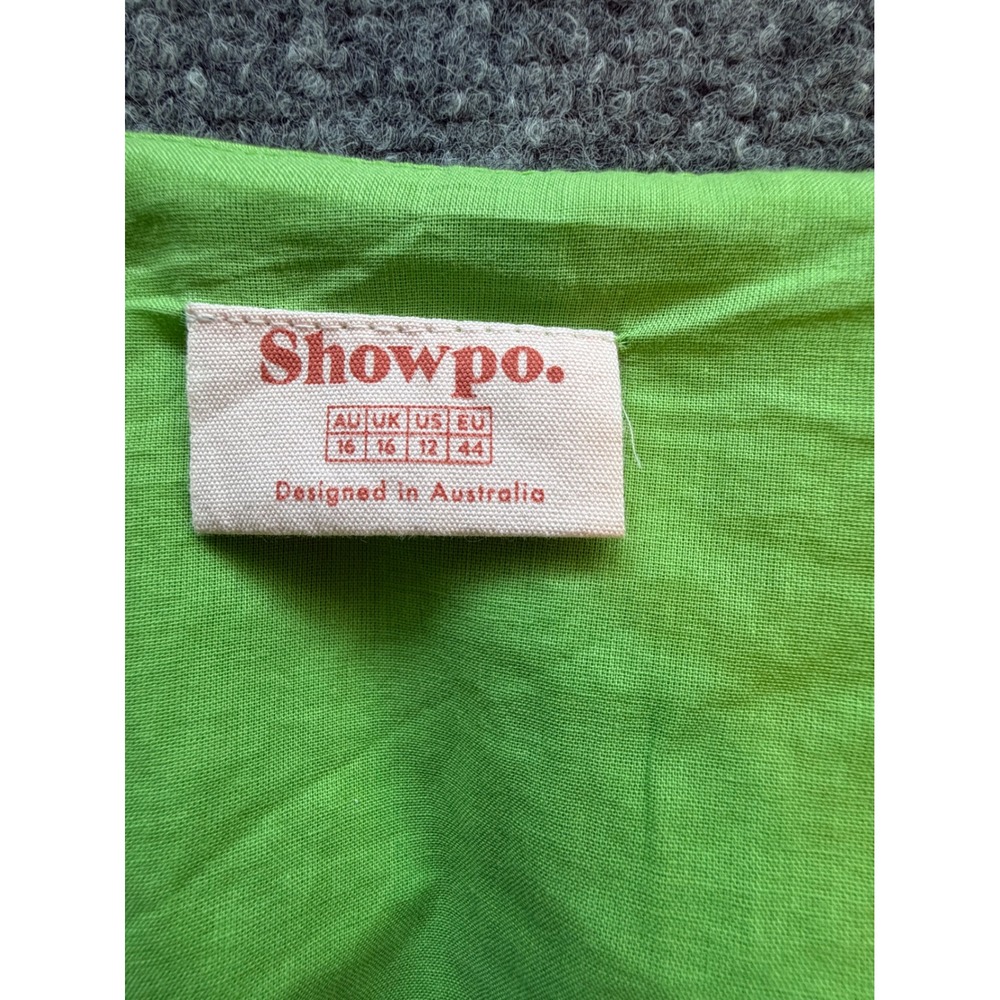 Showpo Lime Green Puff Sleeve Wrap Mini Dress Size 12 V-Neck Cotton Blend - Picture 5 of 7